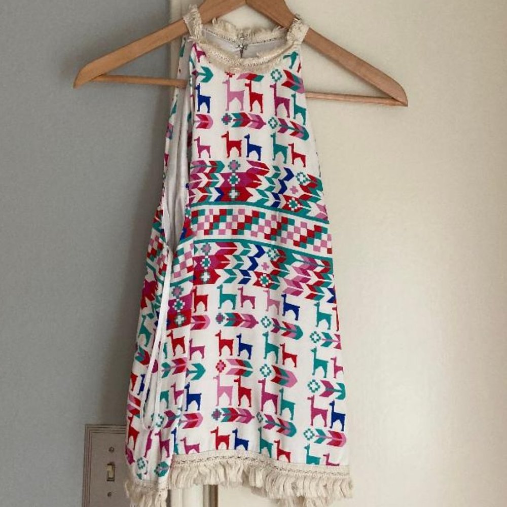 Galvan llama print fringed halter top, 8